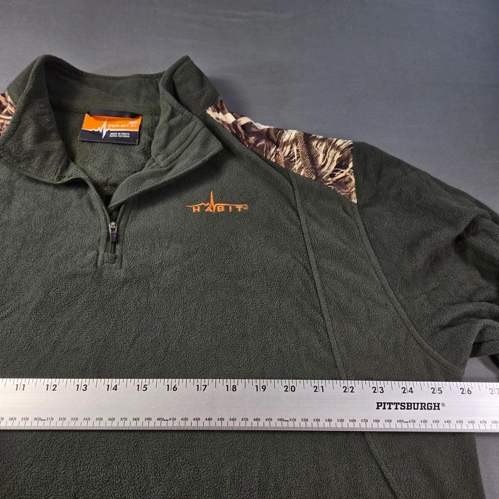 Habit‎ Men's XL Fleece 1/4 Zip Pullover Forest Green Camo Accent FJ1269 Hunting